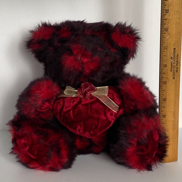 DanDee Red Black Bear Plush Velour Heart Rose Fuzzy Collectors Choice 8.5in Tall - Picture 10 of 12